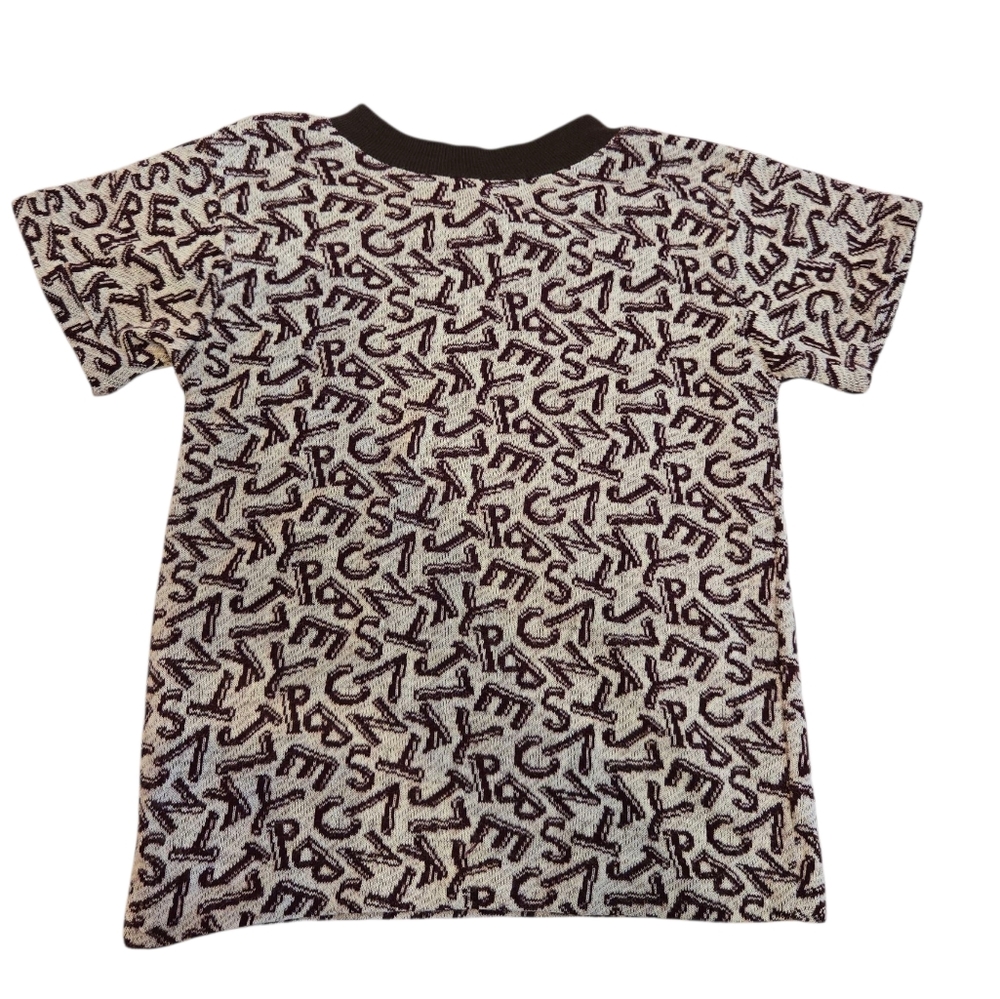 Vintage 1980s Sport & Play Brown Alphabet Patterned T-Shirt